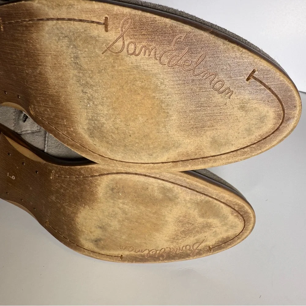 Women's Sam Edelman Size9 Tan Grey Ankle Suede Leather Boots Pre Owned - Picture 7 of 9